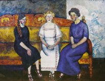 Three sisters on the couch. Portrait of N. Samoilova, L. Samoilo