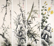 Chinese four screens birds&flower paintings