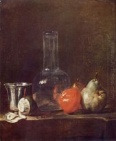 Still Life avec le flacon de verre et de fruits