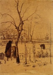 Parsonage Garden In The Snow With Three Figures 1885