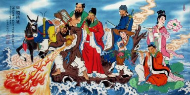 Delapan Dewa Menyeberangi Laut - Lukisan Cina