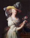 Marie Antoinette in een neteldoek jurk