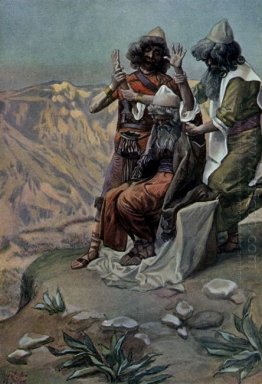 Mosè sulla montagna durante la battaglia come in Esodo