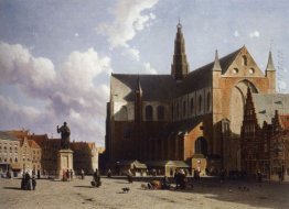 View on the market of Haarlem Sun