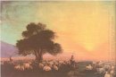 Fårflock Med Herdsmen Unset 1870