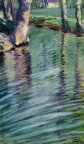 trees mirrored in a pond 1907