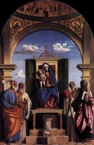 Madonna y niño Enthroned con los santos