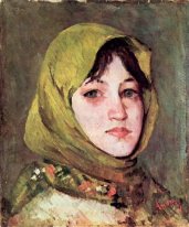 Femme rurale avec le foulard vert