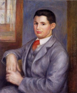 Jonge Man In Een Rode stropdas portret van EugȨne Renoir 1890