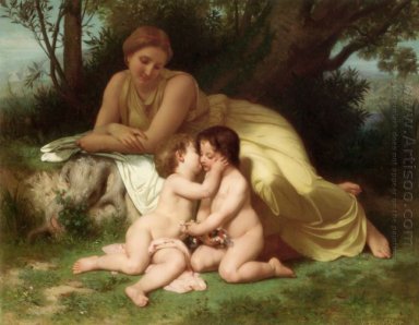Молодая женщина Созерцая Две охватывающей Дети 1861