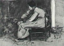 Femme Assise au coin du feu 1881