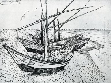 Barcos de pesca na praia no Saintes Maries Les De La Mer 1888