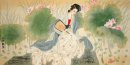 Femme tenant un fan - Shanzi - Peinture chinoise