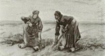 Dos mujeres que hablan el uno al otro durante la excavación 1885