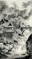 Landscape with buildings - Chinese Painting