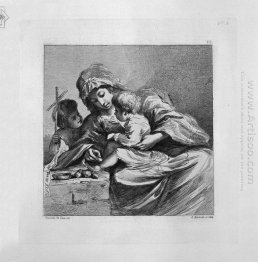 Jesus To A Child To Whom The Virgin Kisses The Hand By Guercino