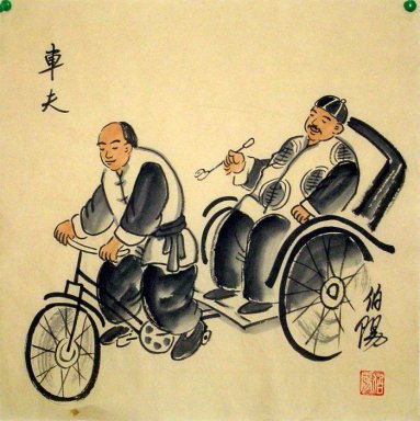 Oude Beijingers, de bestuurder - Chinees schilderij