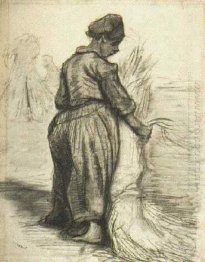 Peasant Woman Binding A Sheaf Of Grain 1885