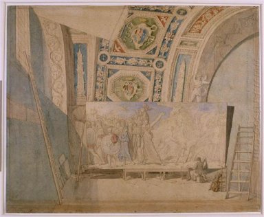 Ingres en su estudio de pintura Romulus ganador de Acron