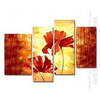 Tangan-Dicat Floral Oil Painting Oversized Lebar - Set Dari 4