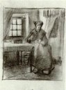 Inredning med Peasant Woman Sewing 1885 1