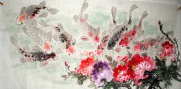 Fish & Peony - Peinture chinoise