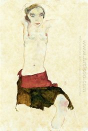 semi nude with colored skirt and raised arms 1911