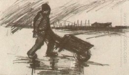 Peasant Walking With A Wheelbarrow 1885