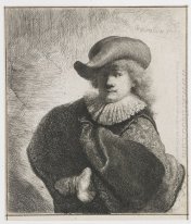 Autorretrato en un sombrero suave y una capa bordada 1631