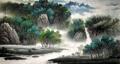 Montagnes, l\'eau, les arbres - Peinture chinoise