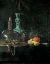 Still Life with a Pilgrim Flask, Candlestick, Porcelain Vase and