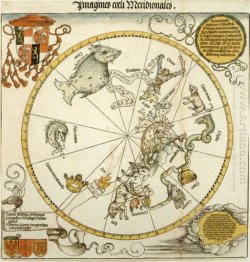 map of the southern sky with representations of constellations d