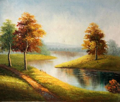 Handmålade landskap olje- målning med Sträckt Frame