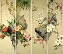 Pájaros y flores - (Cuatro Pantallas) - Pintura china
