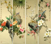 Birds & Flowers - (Vier Leinwände) - Chinesische Malerei