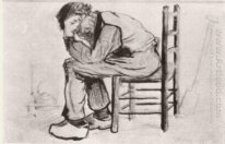 Peasant sitta vid brasan Worn Out 1881