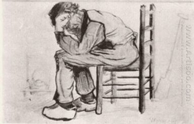 Campesino que se sienta por la chimenea Desgastado 1881