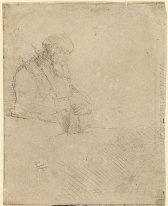 Old Man i meditation stödd på en bok 1645