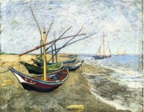 Barcos de pesca na praia no Saintes Maries Les De La Mer 1888