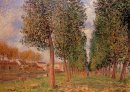 l'avenue de peupliers de Moret temps nuageux le matin 1888