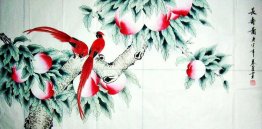 Magpies - Peach - Chinese Painting