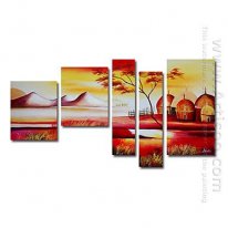 Tangan-Dicat Landscape Oil Painting - Set Dari 5