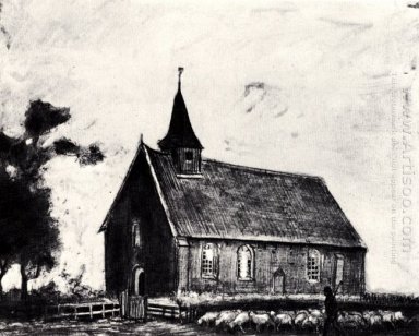 Berger avec troupeau près d\'une petite église à Zweeloo 1883