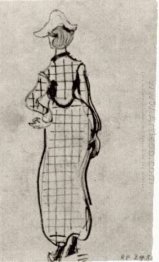 Lady With Checked Dress And Hat 1890