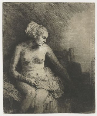 A Woman At The Bath With A Hat Beside Her 1658