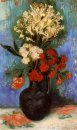 Florero con los claveles y otras flores 1886