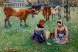 seated peasants watching cows 1886