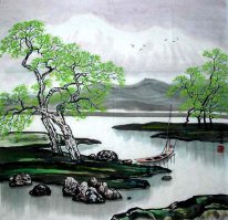 Rivier en de bomen - Chinees schilderij