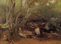 Lormes Shepherdess Sitting Under Trees Beside A Stream 1842