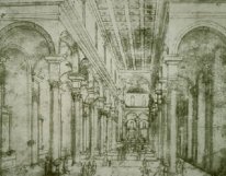 Dibujo en perspectiva de Iglesia de Santo Spirito en Florencia